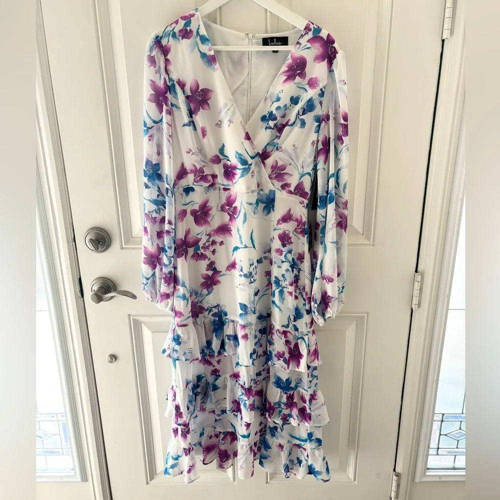 NWT Lulu’s Sweet Sunday Floral Print Long Sleeve Midi Dress Medium - Picture 5 of 14